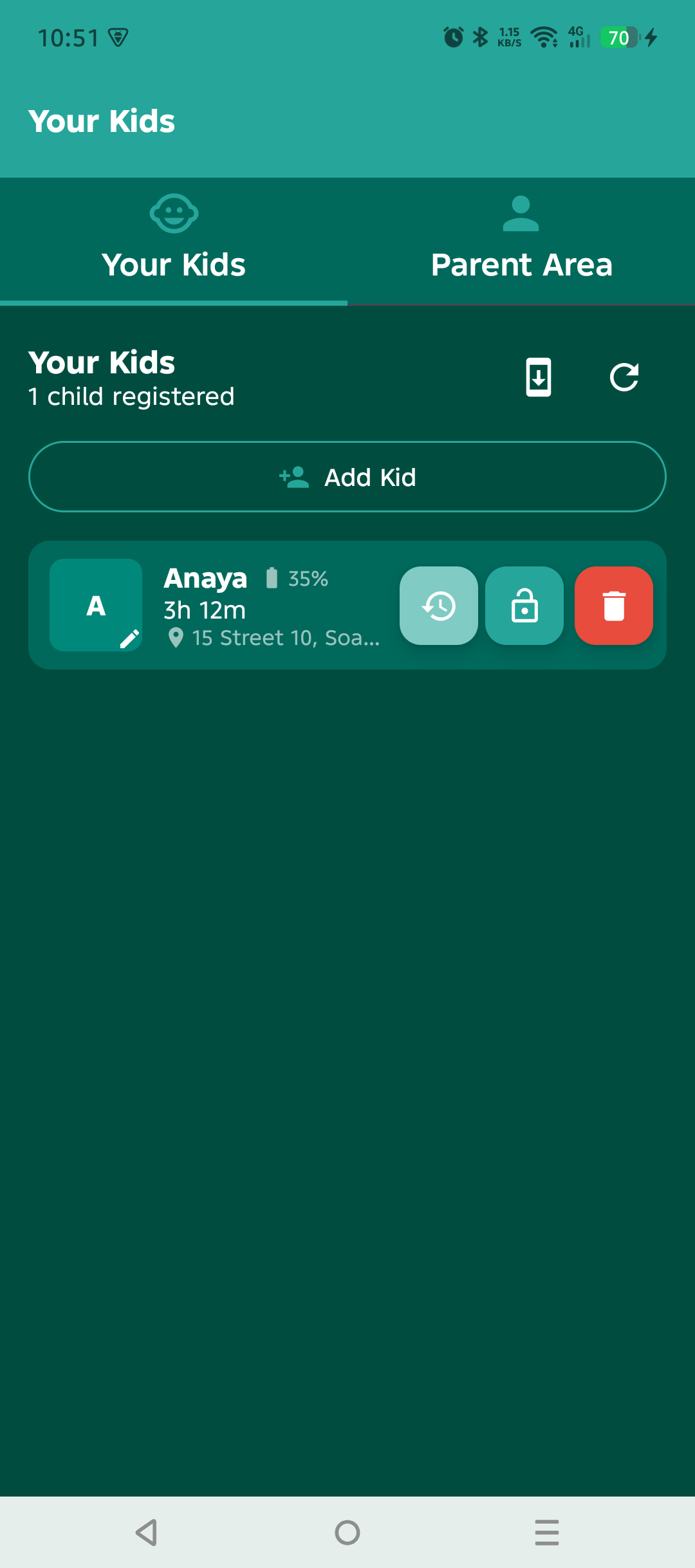 ChildCare login screen on the parent's phone